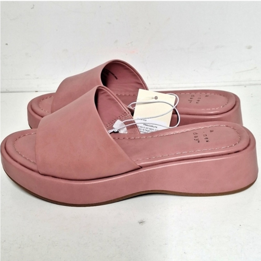 NEW! Carlita Wedge Platform Slide Sandals - A New Day, Pink Open Toe - Picture 3 of 6